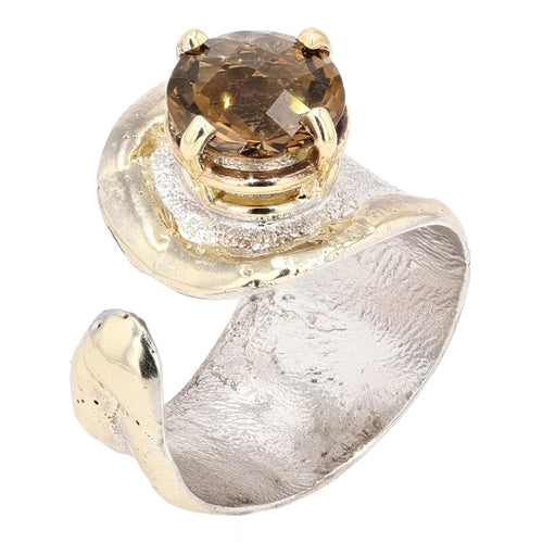 14K Gold & Crystalline Silver Cognac Quartz Ring - 25449-Shelli Kahl-Renee Taylor Gallery