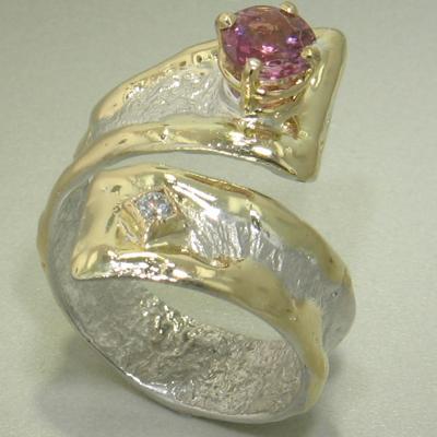 14K Gold & Crystalline Silver Diamond & Pink Tourmaline Ring - 26335-Shelli Kahl-Renee Taylor Gallery