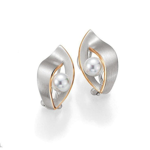 Rose Gold Plated Sterling Silver Pearl Earrings - 03/02326-Breuning-Renee Taylor Gallery