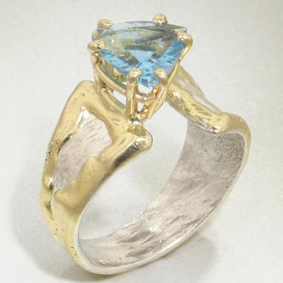 14K Gold & Crystalline Silver Blue Topaz Ring - 28023-Shelli Kahl-Renee Taylor Gallery