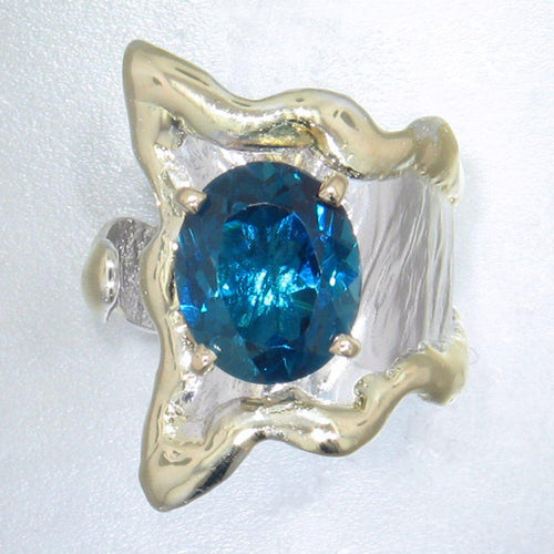 14K Gold & Crystalline Silver London Blue Topaz Ring - 28986-Shelli Kahl-Renee Taylor Gallery