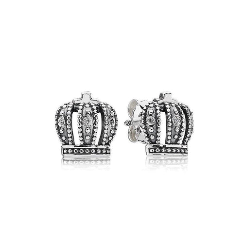 Stud Royal Crown Clear Cubic Zirconia Silver Earrings - 290539CZ-Pandora-Renee Taylor Gallery