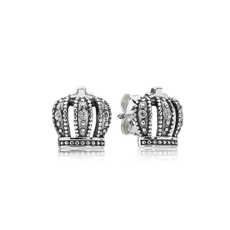 Stud Royal Crown Clear Cubic Zirconia Silver Earrings - 290539CZ-Pandora-Renee Taylor Gallery