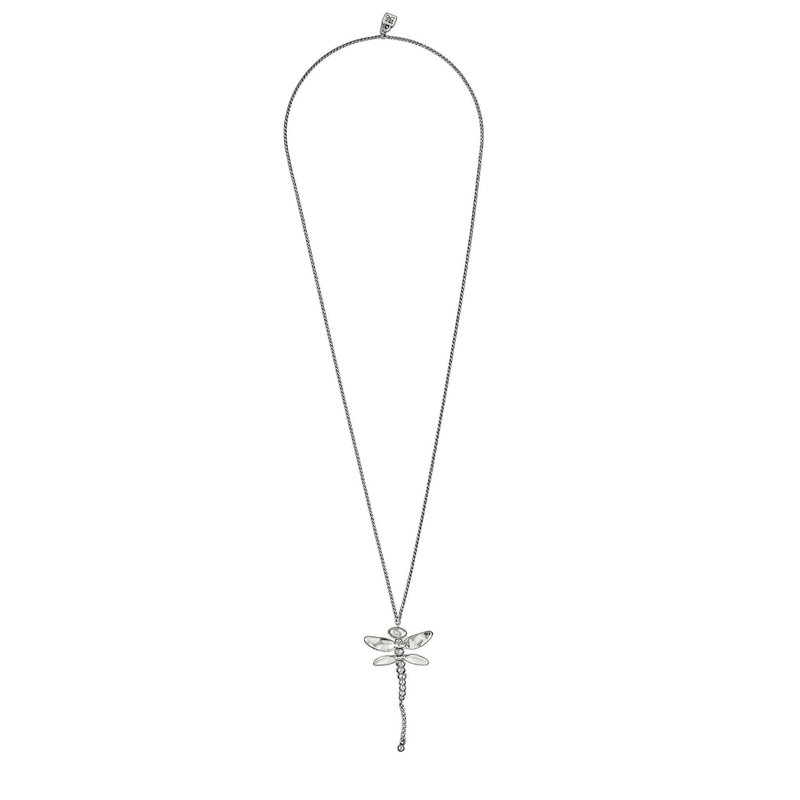 Long Dragonfly Sterling Silver Plated Necklace - COL0976MTL0000U-UNO de 50-Renee Taylor Gallery