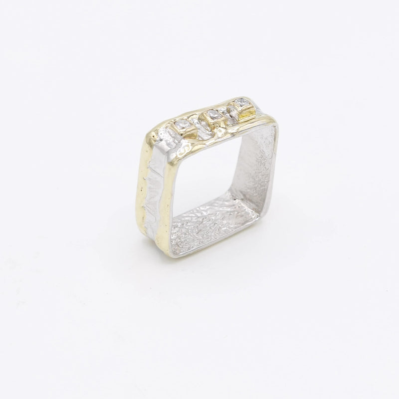 14K Gold & Crystalline Silver Diamond Ring - 30585-Shelli Kahl-Renee Taylor Gallery