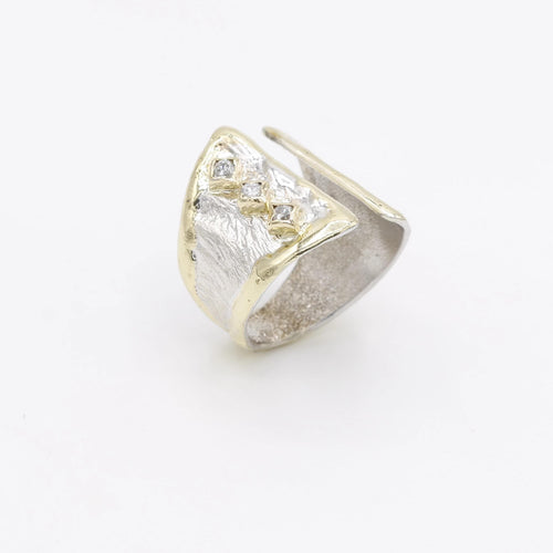 14K Gold & Crystalline Silver Diamond Ring - 30586-Shelli Kahl-Renee Taylor Gallery