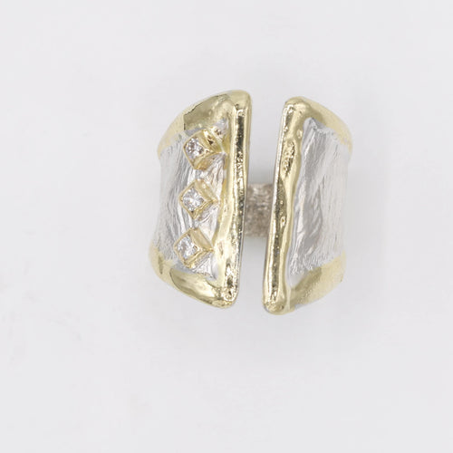 14K Gold & Crystalline Silver Diamond Ring - 30588-Shelli Kahl-Renee Taylor Gallery