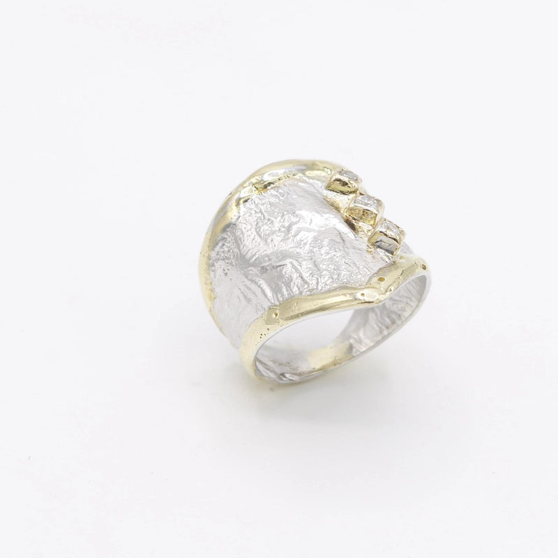 14K Gold & Crystalline Silver Diamond Ring - 30591-Shelli Kahl-Renee Taylor Gallery