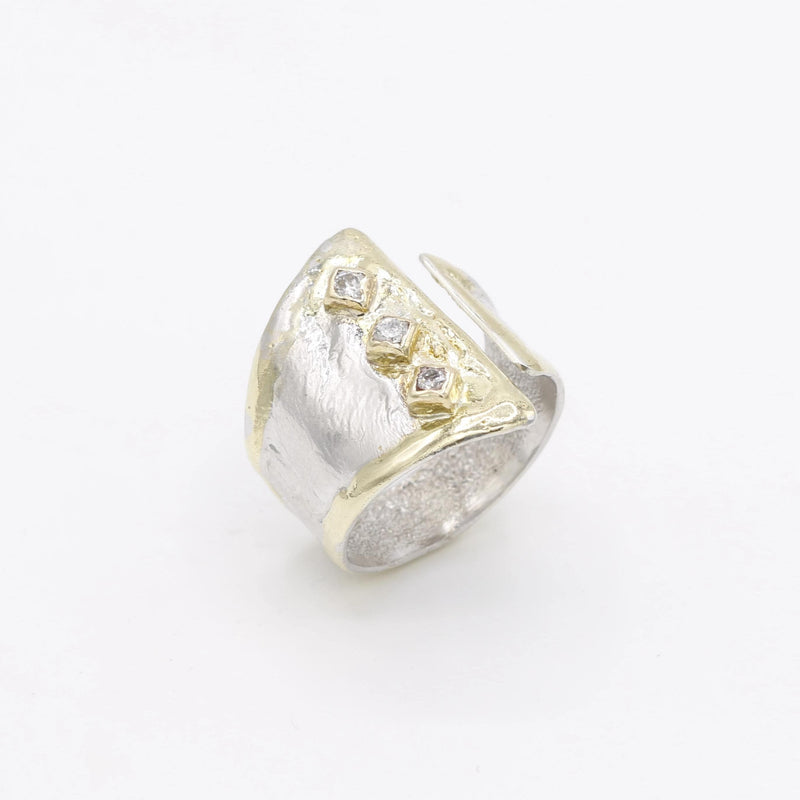 14K Gold & Crystalline Silver Diamond Ring - 30593-Shelli Kahl-Renee Taylor Gallery