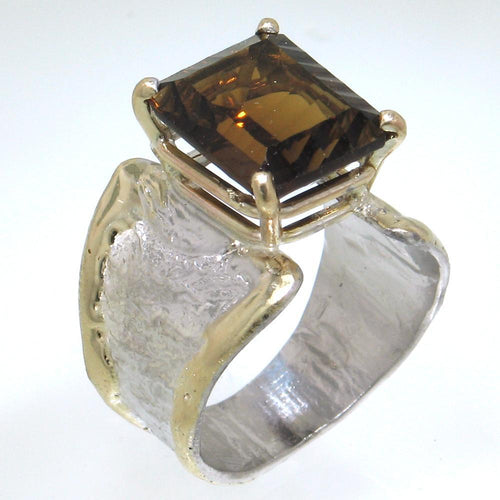 14K Gold & Crystalline Silver Cognac Quartz Ring - 30596-Shelli Kahl-Renee Taylor Gallery
