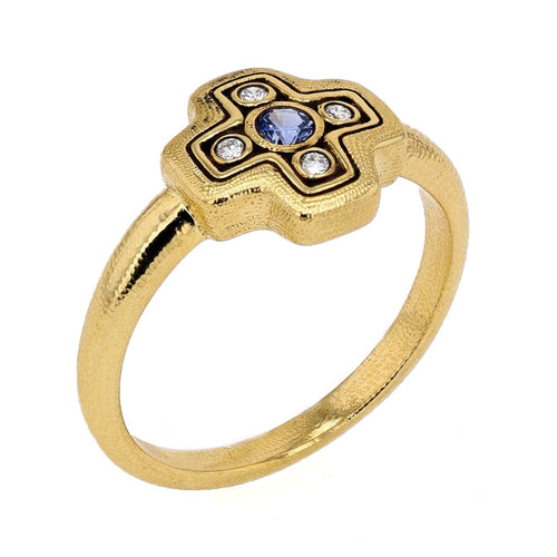 18K "Little Cross" Blue Sapphire & Diamond Ring - R-162S-Alex Sepkus-Renee Taylor Gallery