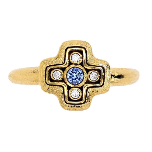 18K Little Cross Blue Sapphire & Diamond Ring - R-162S-Alex Sepkus-Renee Taylor Gallery