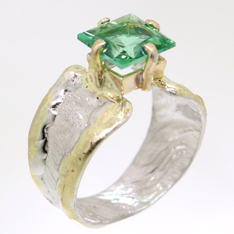 14K Gold & Crystalline Silver Rainforest Green Topaz Ring - 31966-Fusion Designs-Renee Taylor Gallery