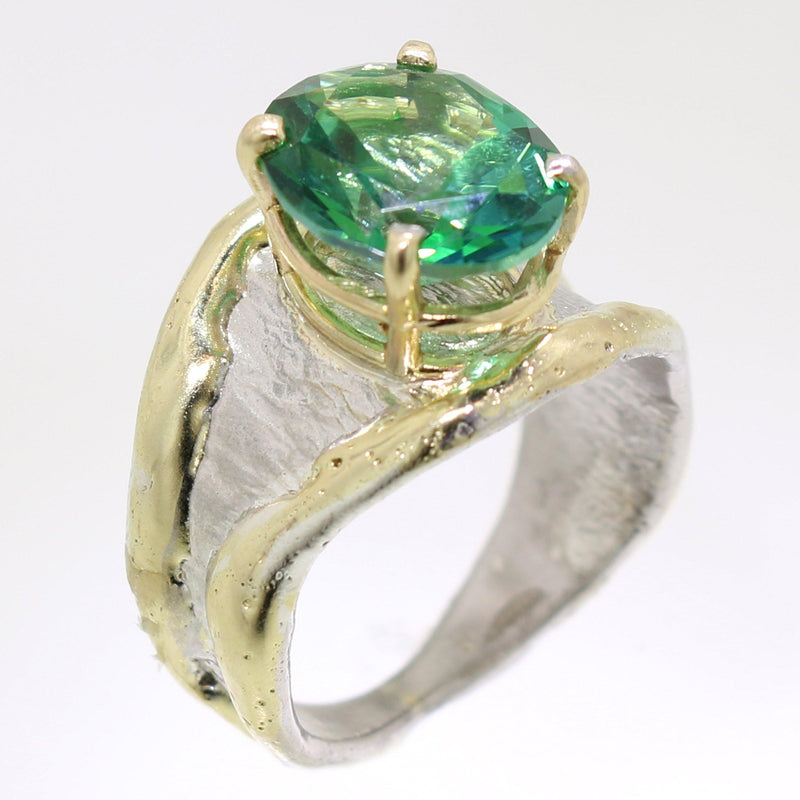 14K Gold & Crystalline Silver Rainforest Green Topaz Ring - 31968-Shelli Kahl-Renee Taylor Gallery