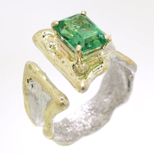 14K Gold & Crystalline Silver Rainforest Green Topaz Ring - 31971-Shelli Kahl-Renee Taylor Gallery