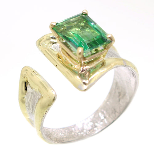 14K Gold & Crystalline Silver Rainforest Green Topaz Ring - 31972-Shelli Kahl-Renee Taylor Gallery