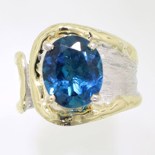 14K Gold & Crystalline Silver London Blue Topaz Ring - 31982-Shelli Kahl-Renee Taylor Gallery