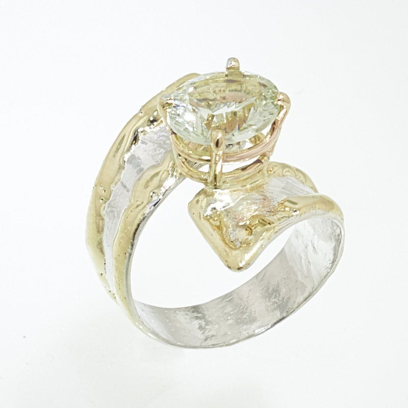 14K Gold & Crystalline Silver Prasiolite Ring - 32853-Fusion Designs-Renee Taylor Gallery