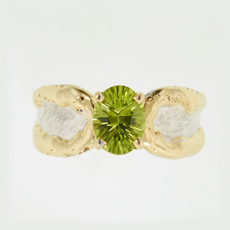 14K Gold & Crystalline Silver Peridot Ring - 32881-Shelli Kahl-Renee Taylor Gallery