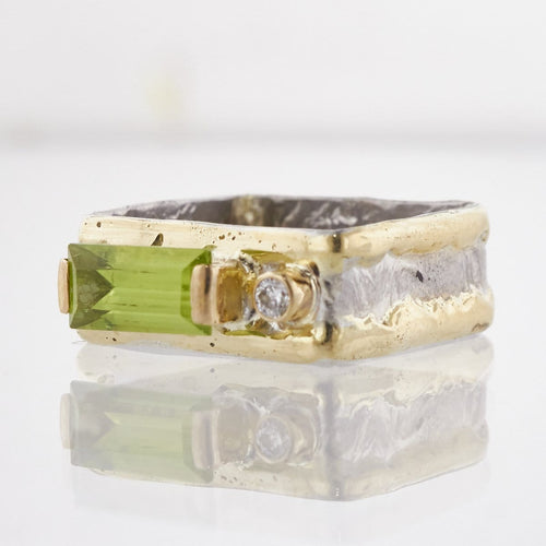 14K Gold & Crystalline Silver Peridot & Diamond Ring - 33264-Shelli Kahl-Renee Taylor Gallery