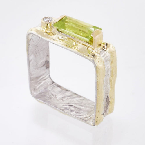 14K Gold & Crystalline Silver Peridot & Diamond Ring - 33264-Shelli Kahl-Renee Taylor Gallery