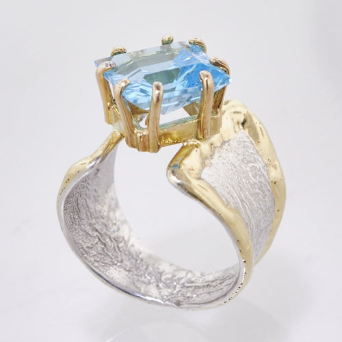 14K Gold & Crystalline Silver Blue Topaz Ring - 33270-Shelli Kahl-Renee Taylor Gallery