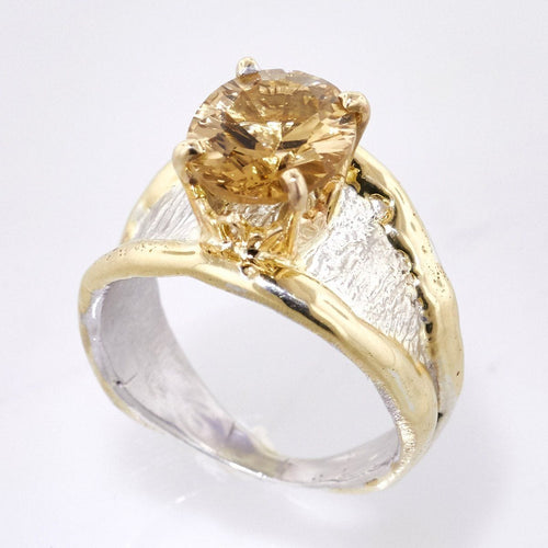 14K Gold & Crystalline Silver Champagne Quartz Ring - 33727-Shelli Kahl-Renee Taylor Gallery