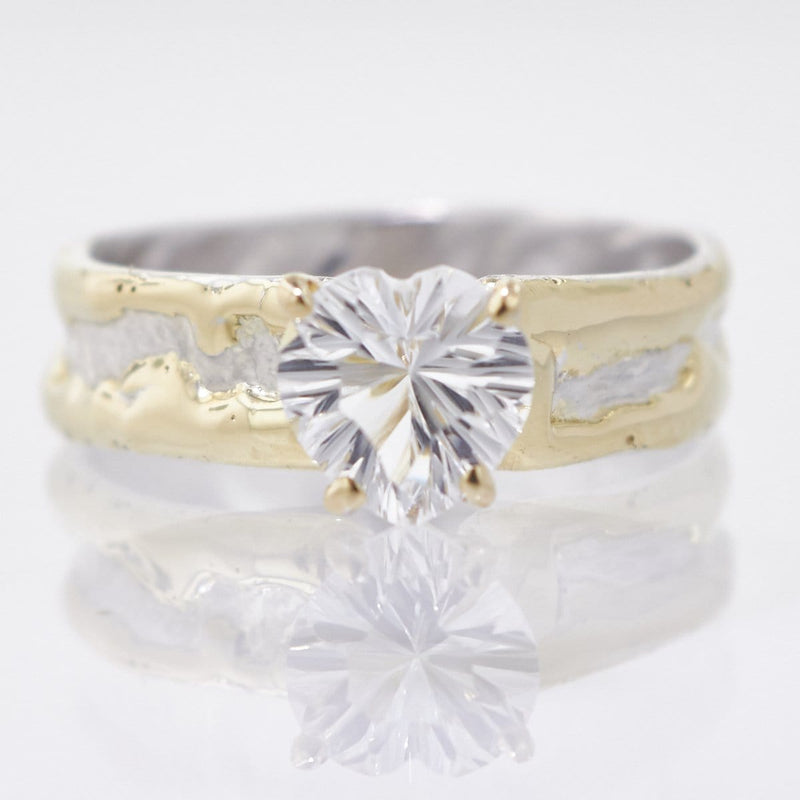 14K Gold & Crystalline Silver White Topaz Heart Ring - 33273-Fusion Designs-Renee Taylor Gallery