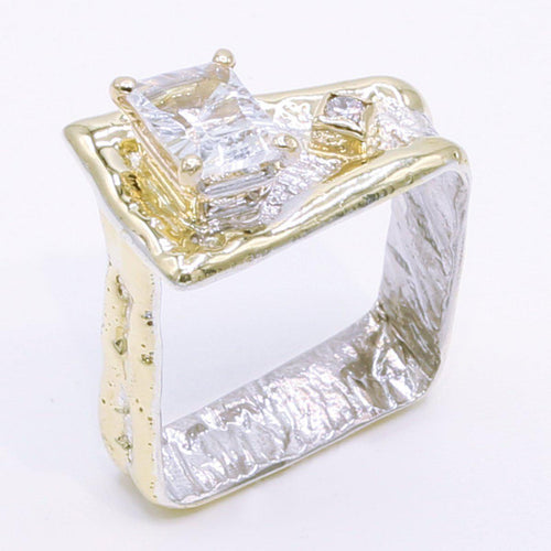 14K Gold & Crystalline Silver White Topaz & Diamond Ring - 34509-Shelli Kahl-Renee Taylor Gallery