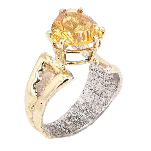 14K Gold & Crystalline Silver Citrine Ring - 34541 - Shelli Kahl