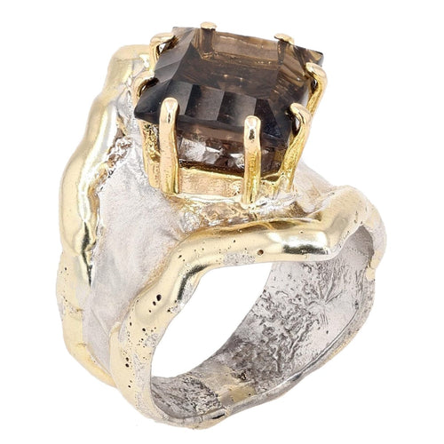 14K Gold & Crystalline Silver Smoky Quartz Ring - 34544-Shelli Kahl-Renee Taylor Gallery