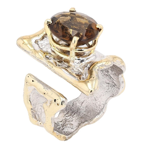 14K Gold & Crystalline Silver Cognac Quartz Ring - 34546-Shelli Kahl-Renee Taylor Gallery
