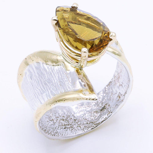 14K Gold & Crystalline Silver Cognac Quartz Ring - 34980-Shelli Kahl-Renee Taylor Gallery