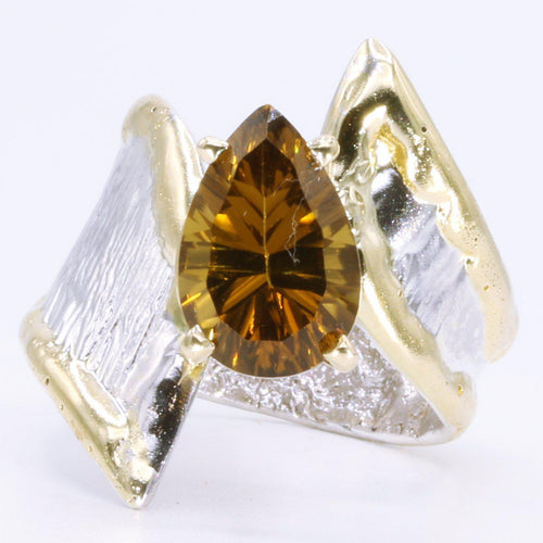 14K Gold & Crystalline Silver Cognac Quartz Ring - 34980-Shelli Kahl-Renee Taylor Gallery
