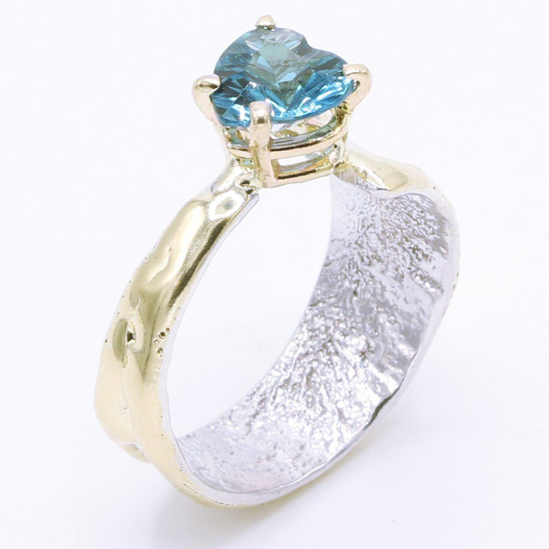 14K Gold & Crystalline Silver London Blue Topaz Heart Ring - 34983-Shelli Kahl-Renee Taylor Gallery