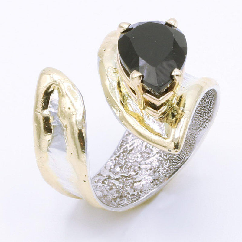 14K Gold & Crystalline Silver Onyx Ring - 34984-Shelli Kahl-Renee Taylor Gallery