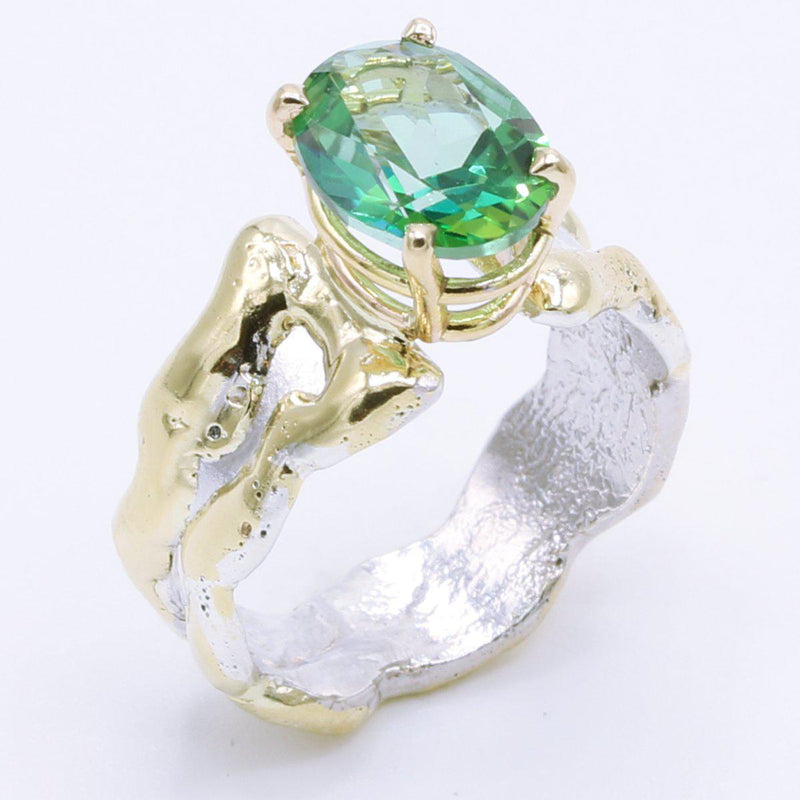 14K Gold & Crystalline Silver Rainforest Green Topaz Ring - 34996-Shelli Kahl-Renee Taylor Gallery