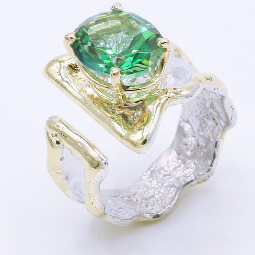 14K Gold & Crystalline Silver Rainforest Green Topaz Ring - 35155-Shelli Kahl-Renee Taylor Gallery