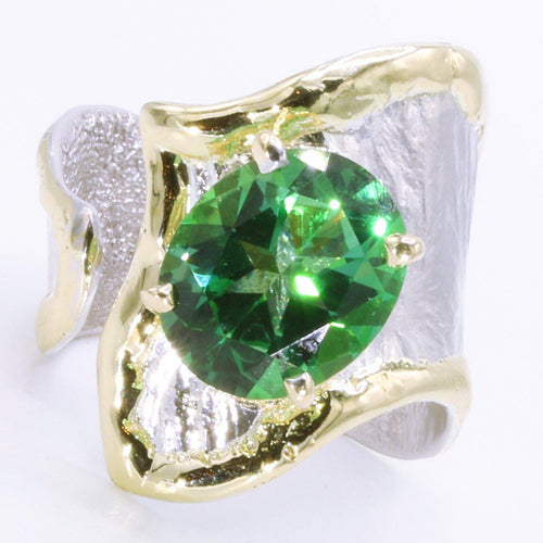 14K Gold & Crystalline Silver Rainforest Green Topaz Ring - 35156-Shelli Kahl-Renee Taylor Gallery