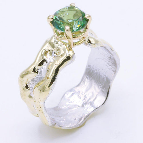 14K Gold & Crystalline Silver Rainforest Green Topaz Ring - 35157-Shelli Kahl-Renee Taylor Gallery