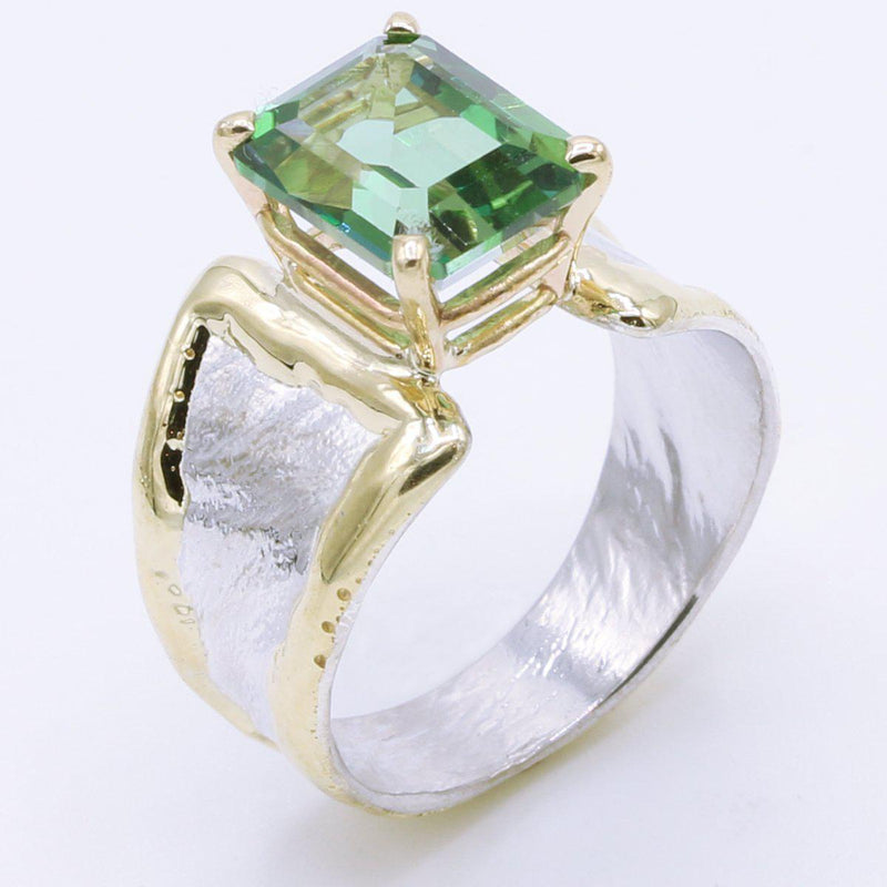 14K Gold & Crystalline Silver Rainforest Green Topaz Ring - 35158-Shelli Kahl-Renee Taylor Gallery
