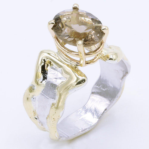 14K Gold & Crystalline Silver Smoky Quartz Ring - 35166-Shelli Kahl-Renee Taylor Gallery