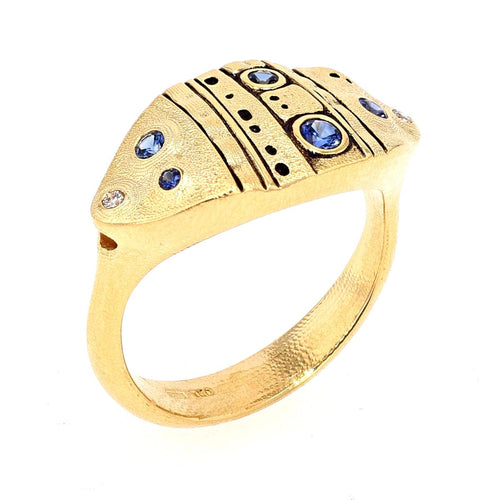 18K Leaf Blue Sapphire Diamond Dome Ring - R-200S-Alex Sepkus-Renee Taylor Gallery
