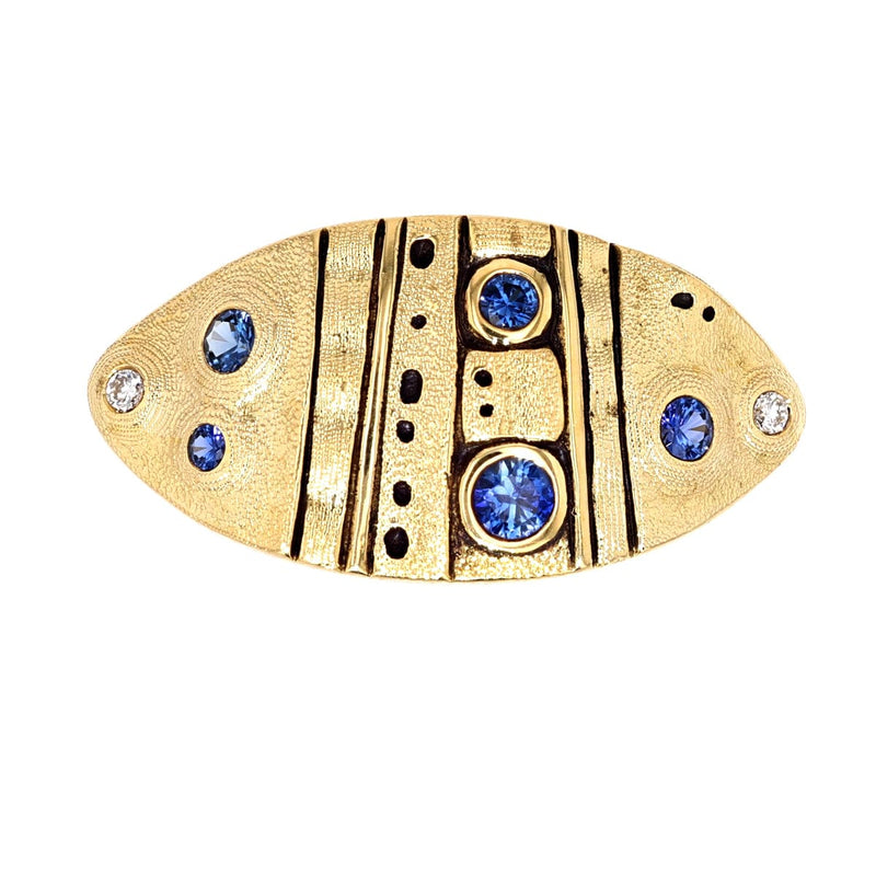 18K Leaf Blue Sapphire Diamond Dome Ring - R-200S-Alex Sepkus-Renee Taylor Gallery