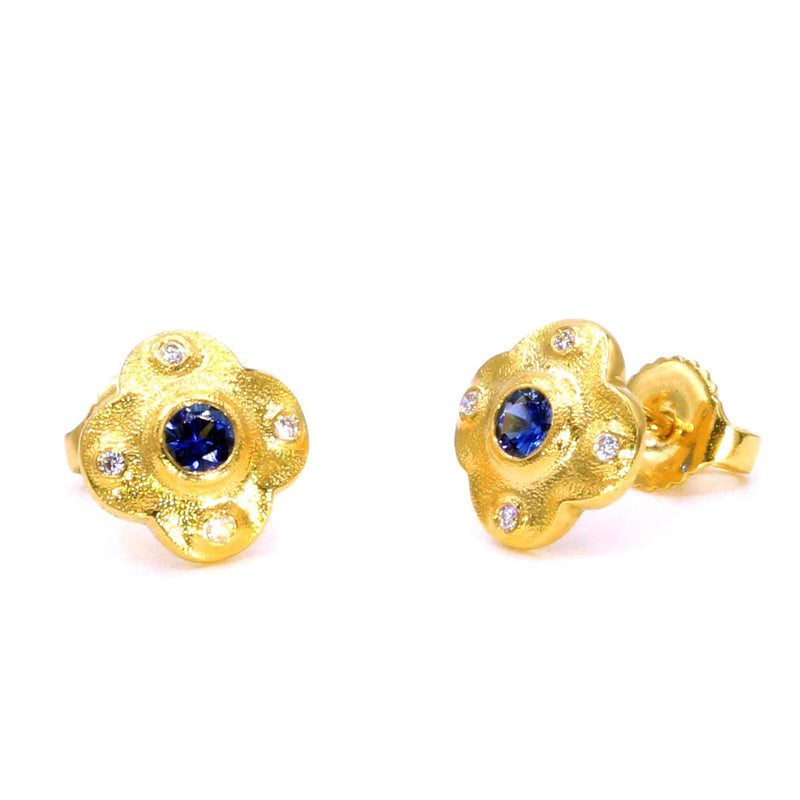 18K Floral Blue Sapphire & Diamond Stud Earring - E-217S-Alex Sepkus-Renee Taylor Gallery