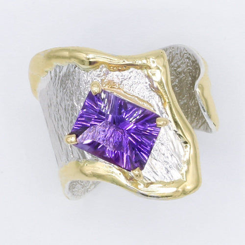 14K Gold & Crystalline Silver Amethyst Ring - 35889-Shelli Kahl-Renee Taylor Gallery