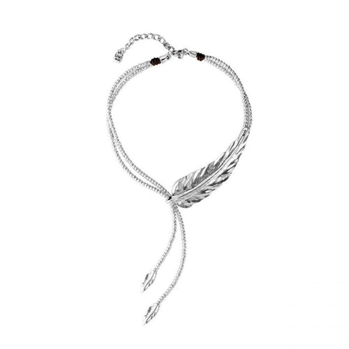 Feather Sterling Silver Plated Necklace - COL1306MTL0000U-UNO de 50-Renee Taylor Gallery