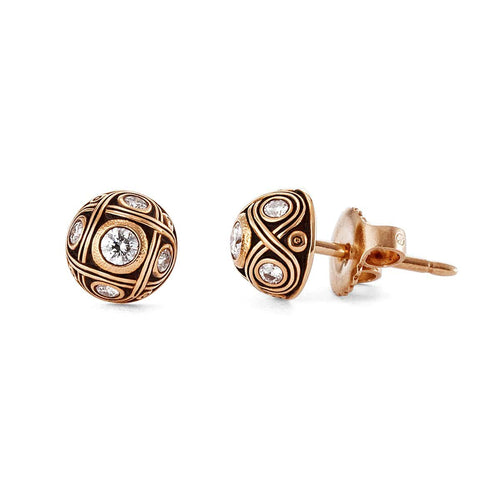 18K Rose Gold Half Dome Diamond Stud Earrings - E-40R-Alex Sepkus-Renee Taylor Gallery