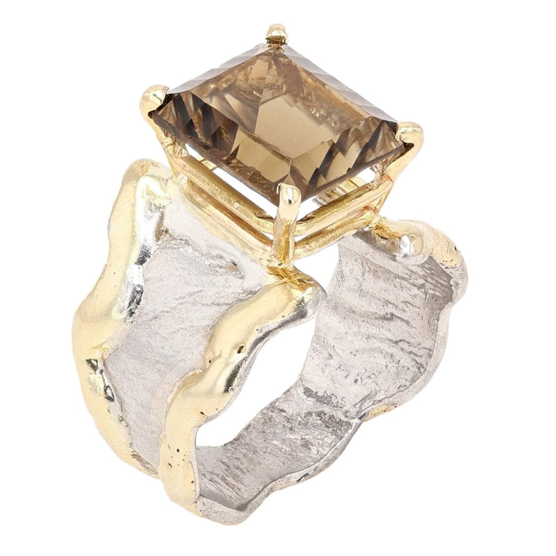 14K Gold & Crystalline Silver Cognac Quartz Ring - 37186-Shelli Kahl-Renee Taylor Gallery