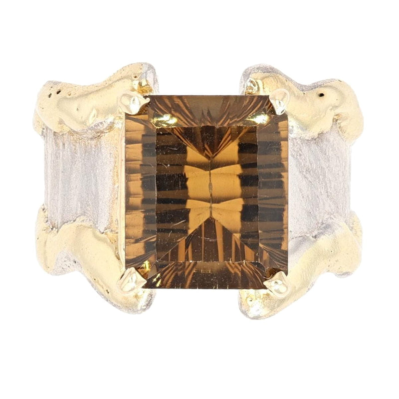 14K Gold & Crystalline Silver Cognac Quartz Ring - 37186-Shelli Kahl-Renee Taylor Gallery